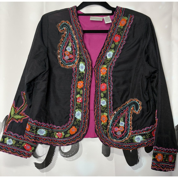 Drapers & Damons Women's Blazer Black Floral Embroidered Paisley Petite Medium - Picture 1 of 8